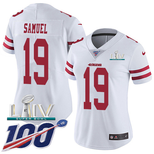 San Francisco 49ers Nike #19 Deebo Samuel White Super Bowl LIV 2020 Women Stitched NFL 100th Season Vapor Limited Jersey->youth nfl jersey->Youth Jersey